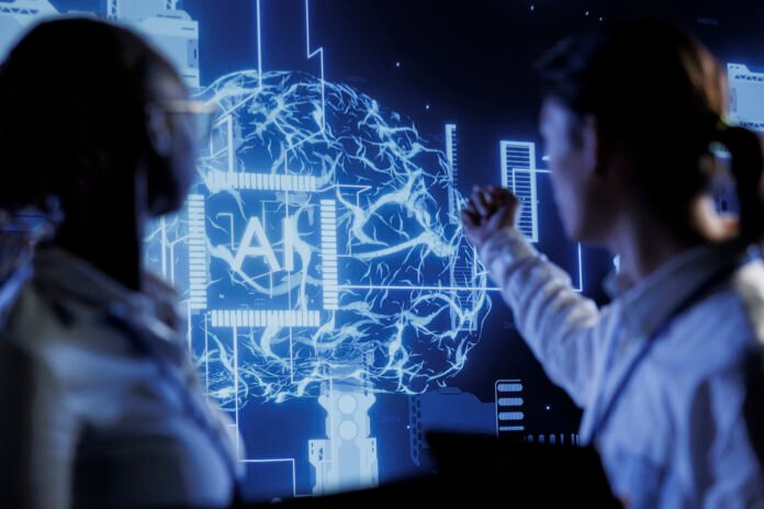 Illustration of India and UNESCO collaborating on artificial intelligence to address socio-economic challenges.